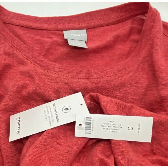 Chico's NWT Linen Fringe Sleeve Tee Top Short Sleeve Chrysanthemum Coral Size 0 - Picture 7 of 10